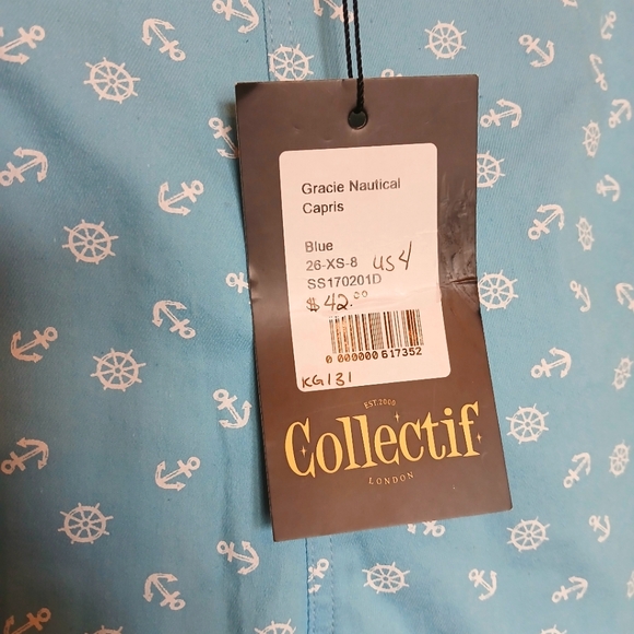 Collectif Gracie Nautical Blue Anchor Pinup Capris - XS - Picture 8 of 10